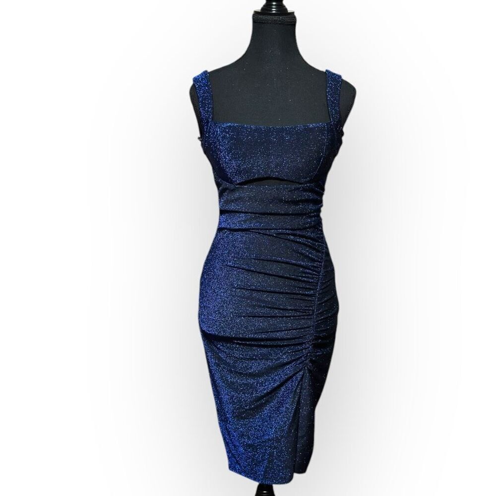 NWOT City Triangles Womens Sparkly Ruched Bodycon Dress Navy Blue Size XS